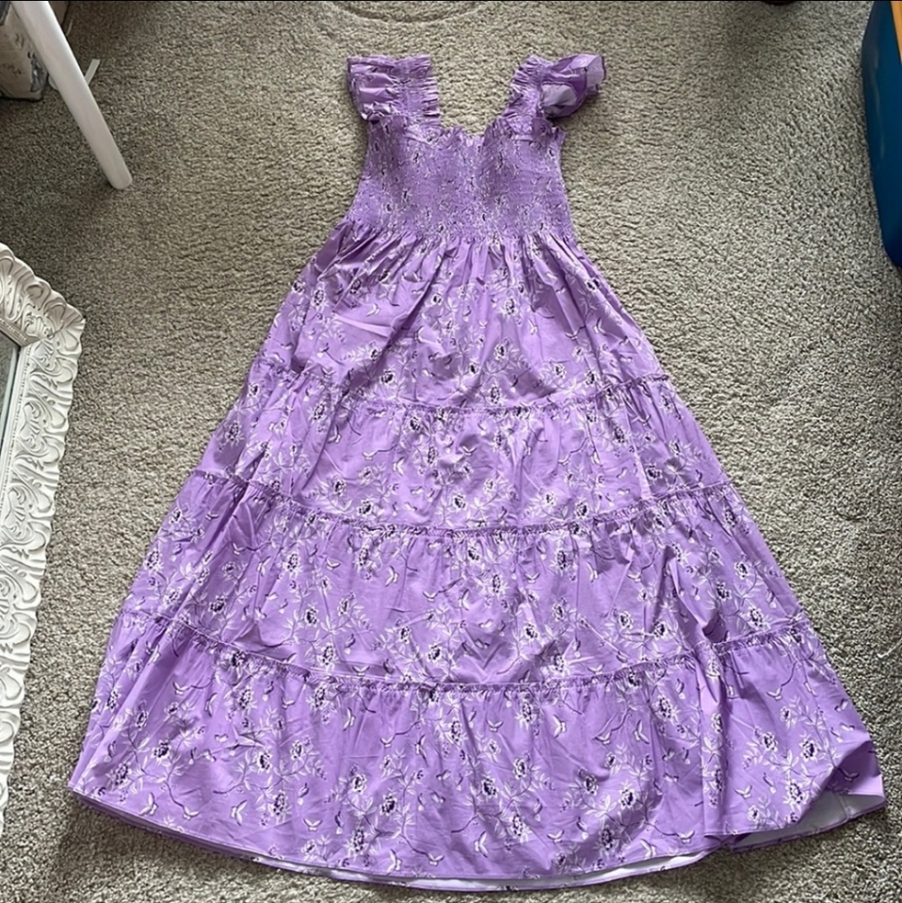 Hill House Home Bridgerton purple floral butterfly Ellie midi nap dress